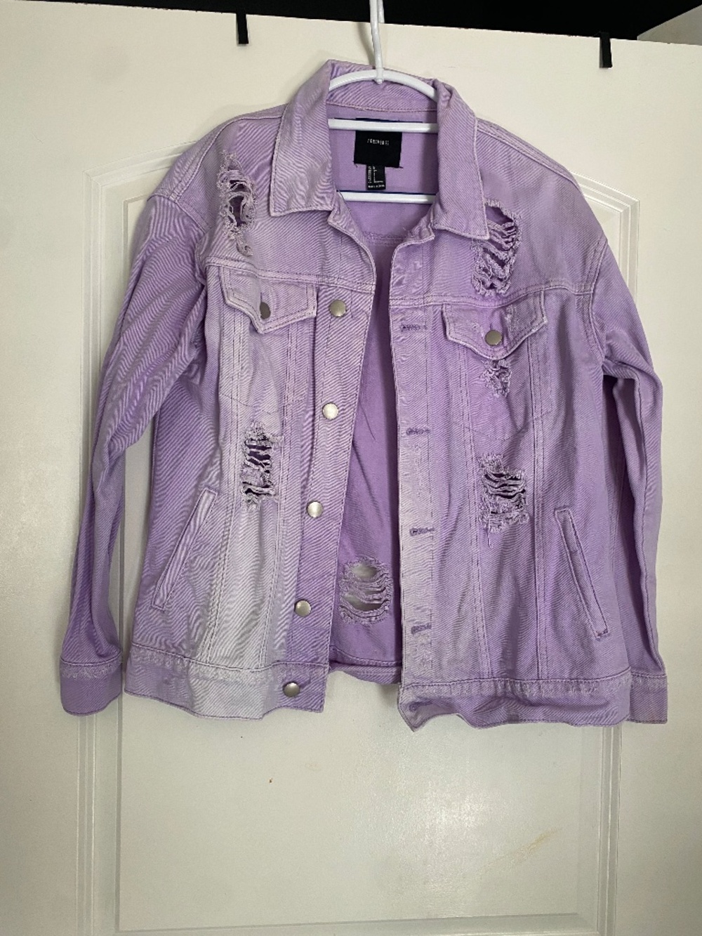 Forever 21 purple distressed denim jacket size s